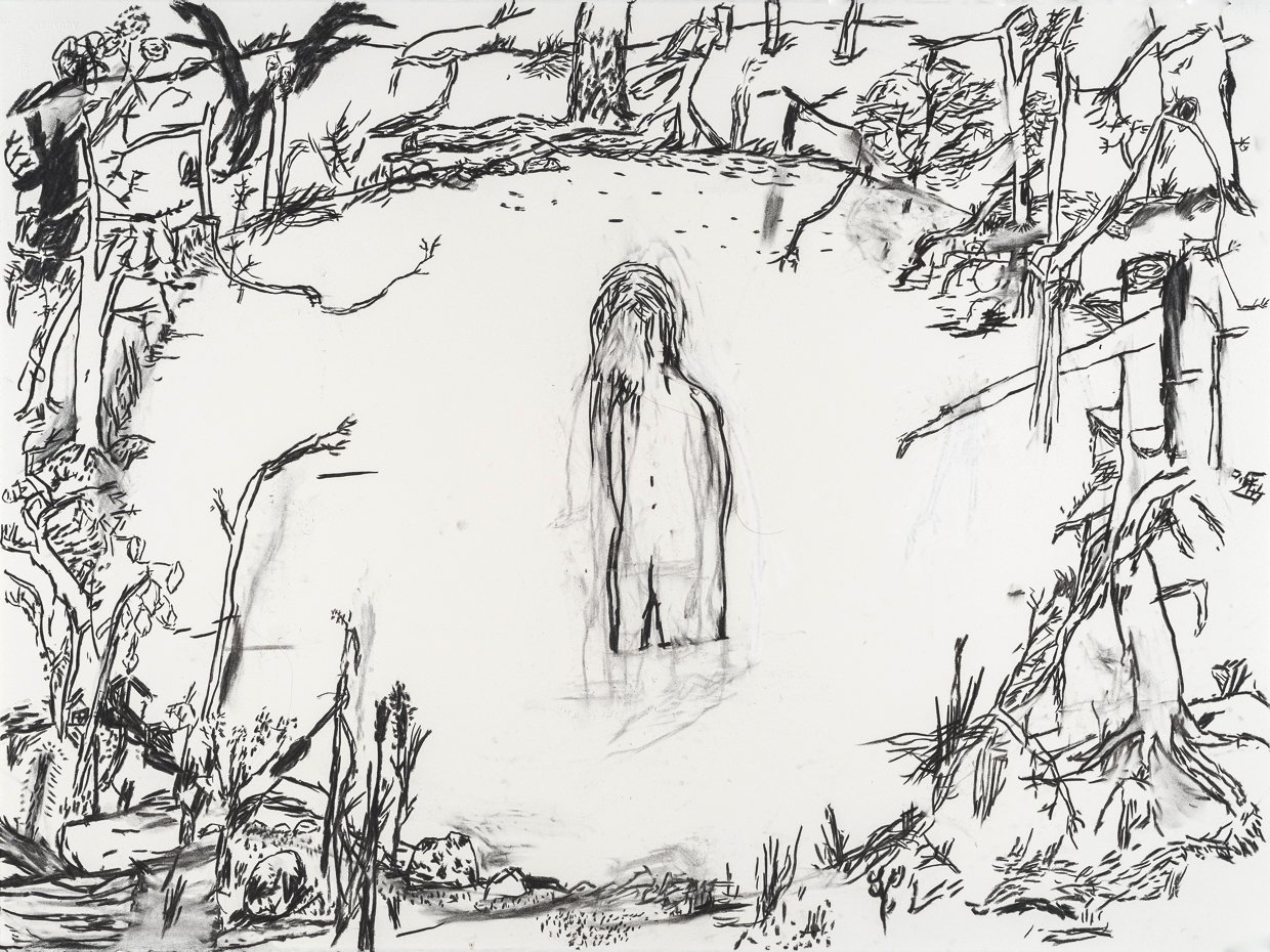 In the pond (sketch2), 2021. Charcoal on paper, 22” x 30” 