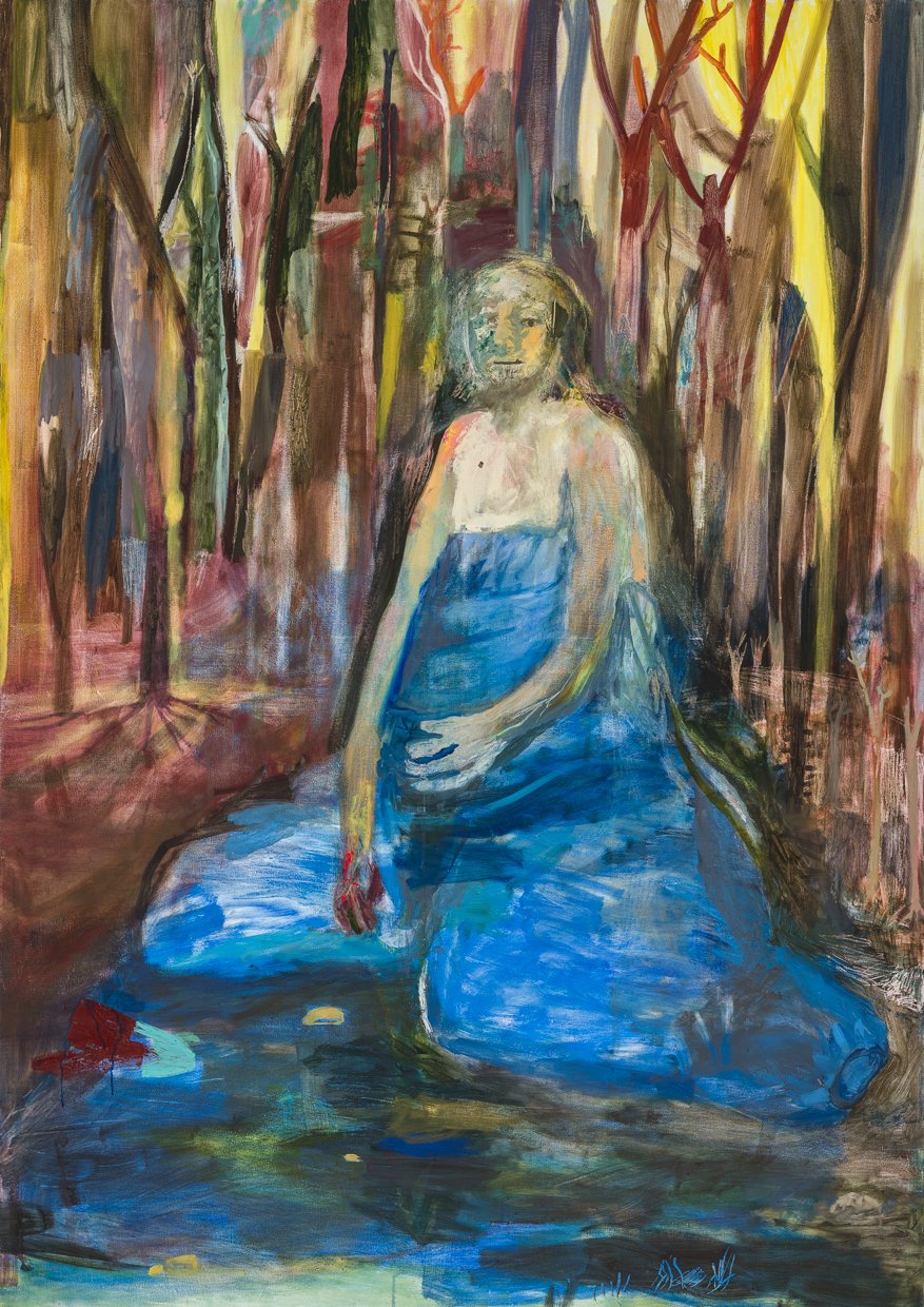  Blue Sleeping Bag, 2023. Oil on canvas, 68” x 48” 