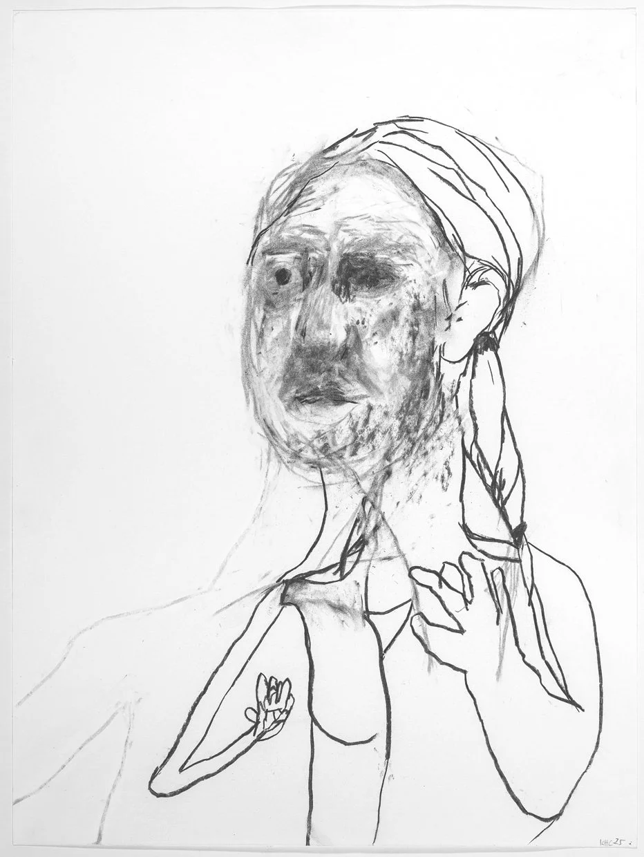  Sister, 2024. Charcoal on paper, 24” x 18” 