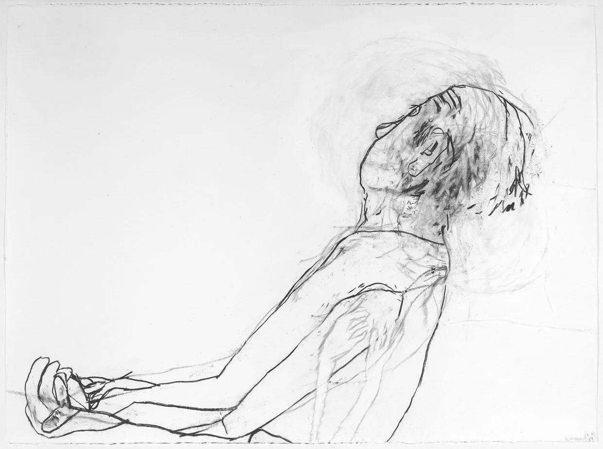  Hands on, 2025. Charcoal on canvas, 22” x 30” 
