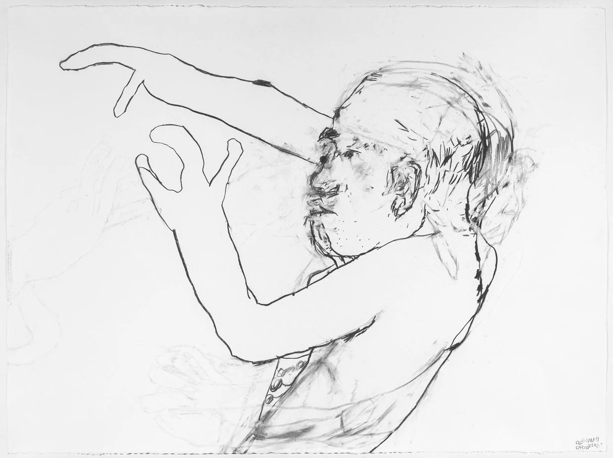 (something), 2025. Charcoal on paper, 22” x 30” 