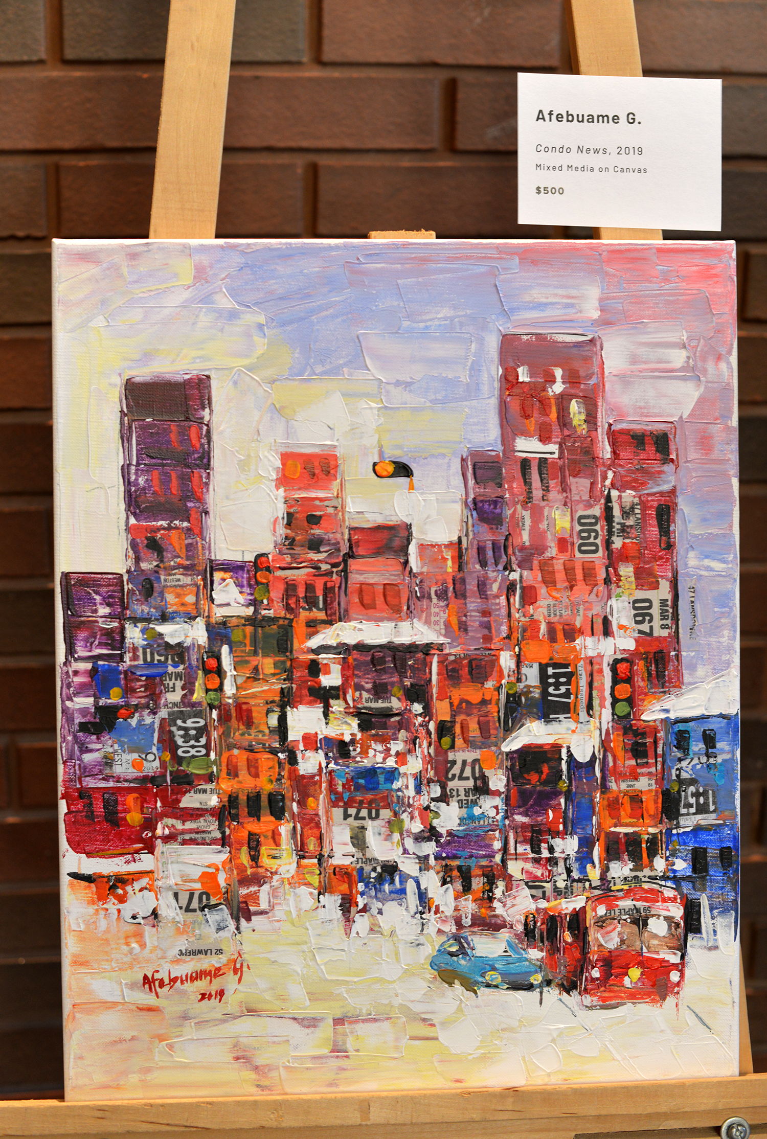 Condo News, 2019. Afebuame G. Mixed Media on Canvas. Picture by Rommel Asuncion
