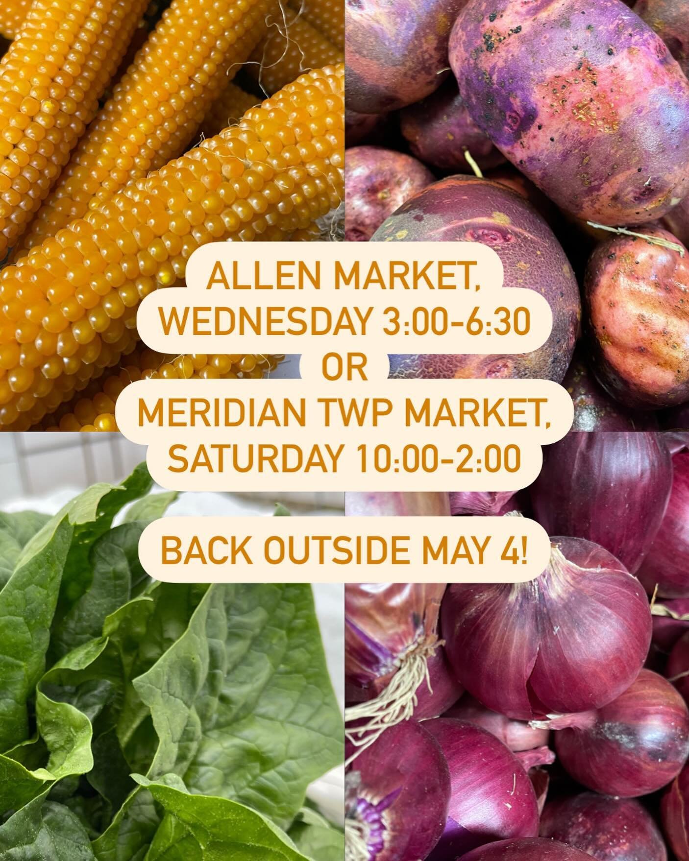 📣 Lansing! It&rsquo;s the final @allenfarmersmarket until next November. We&rsquo;ll have all the storage crops plus spinach from @mforganics! 

Or we&rsquo;ll see you at @meridianfarmersmarket on Saturday.

Then, there is no market (for us) until M