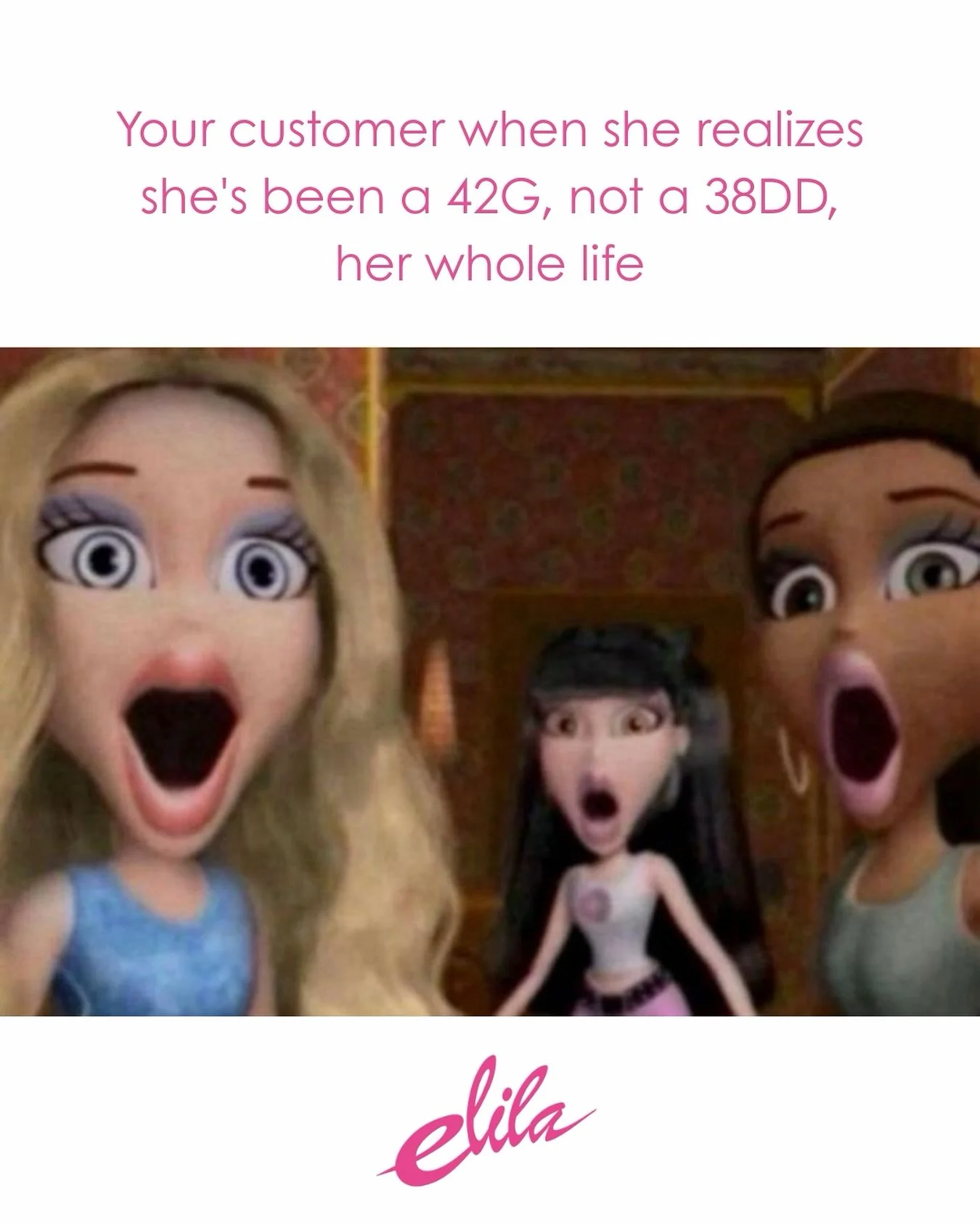 Your customer when she realizes she&rsquo;s been a 42G, not a 38 DD, her whole life 👁️ 👄 👁️ 

#elila #brahumor #funny #brafitter #fyp
