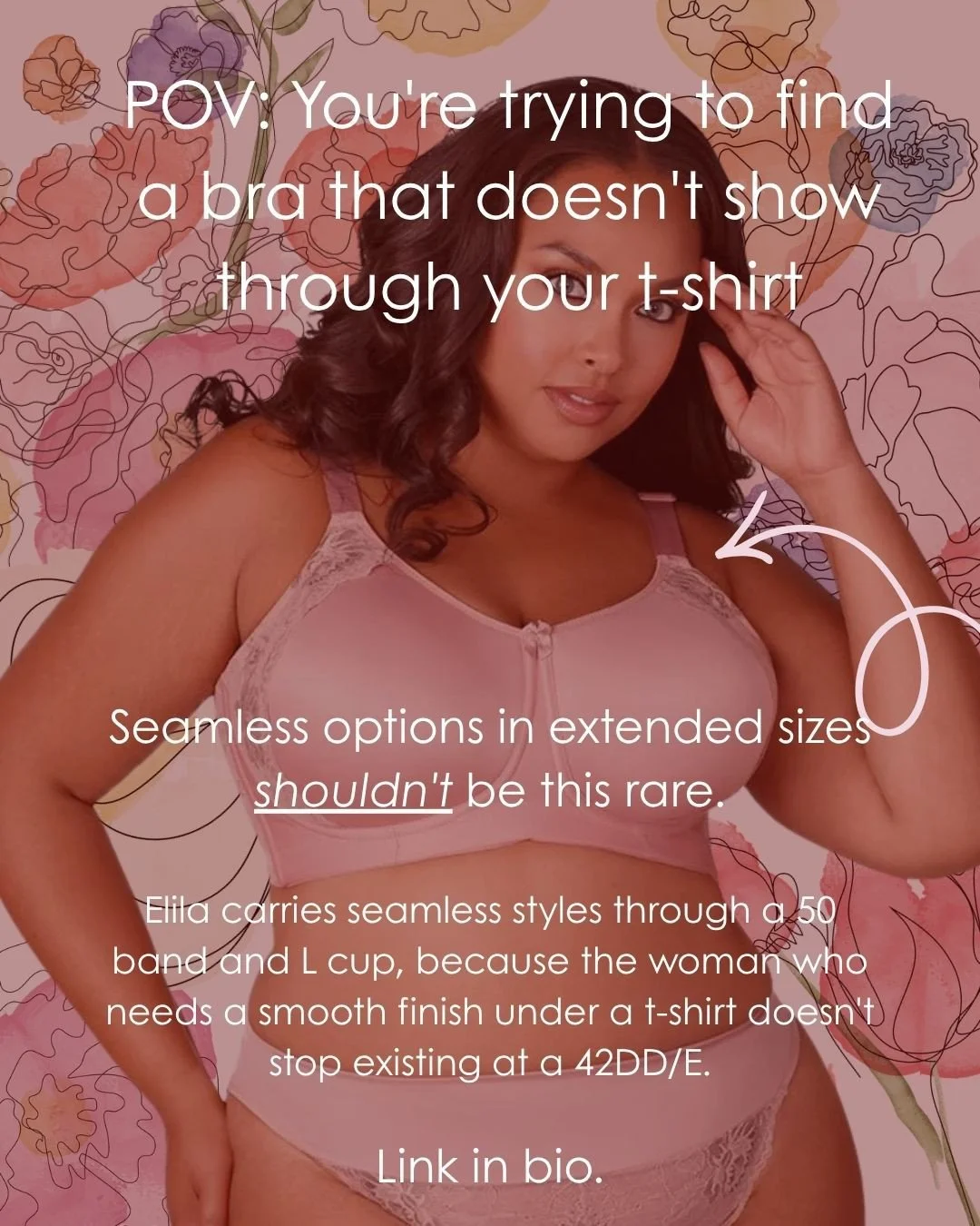 POV: You're trying to find a bra that doesn't show through your t-shirt⁠
Seamless options in extended sizes shouldn't be this rare.⁠
Elila carries seamless styles through a 50 band and L cup,  because the woman who needs a smooth finish under a t-shi