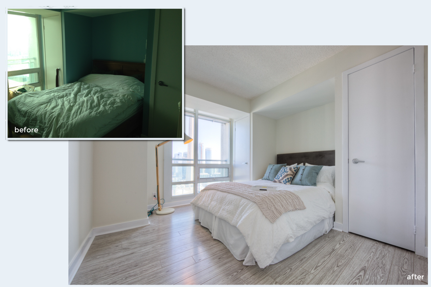 Condo staging before-and-after | Bedroom