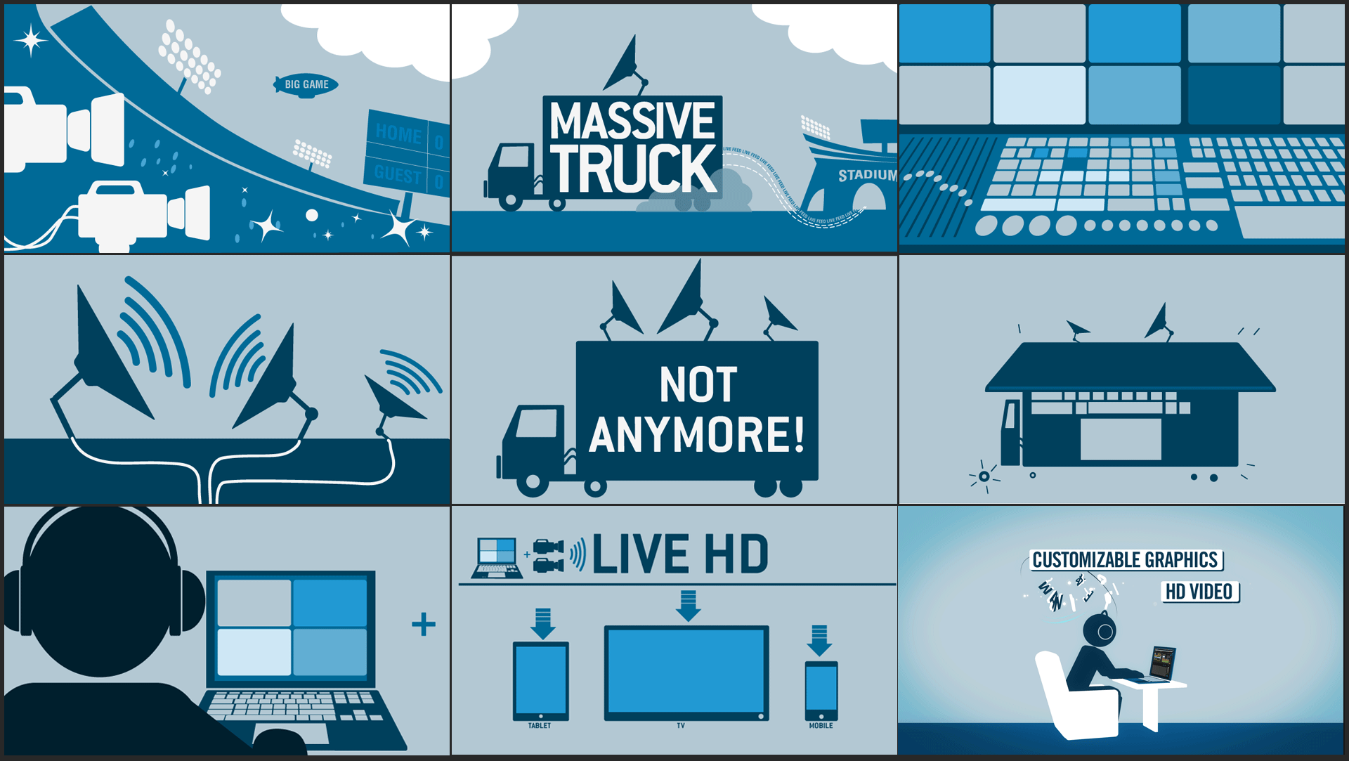 VOLAR VIDEO CLIENT: VOLAR VIDEO This design was created to promote a software for broadcasting live events. The software would eliminate the need for expensive massive trucks.