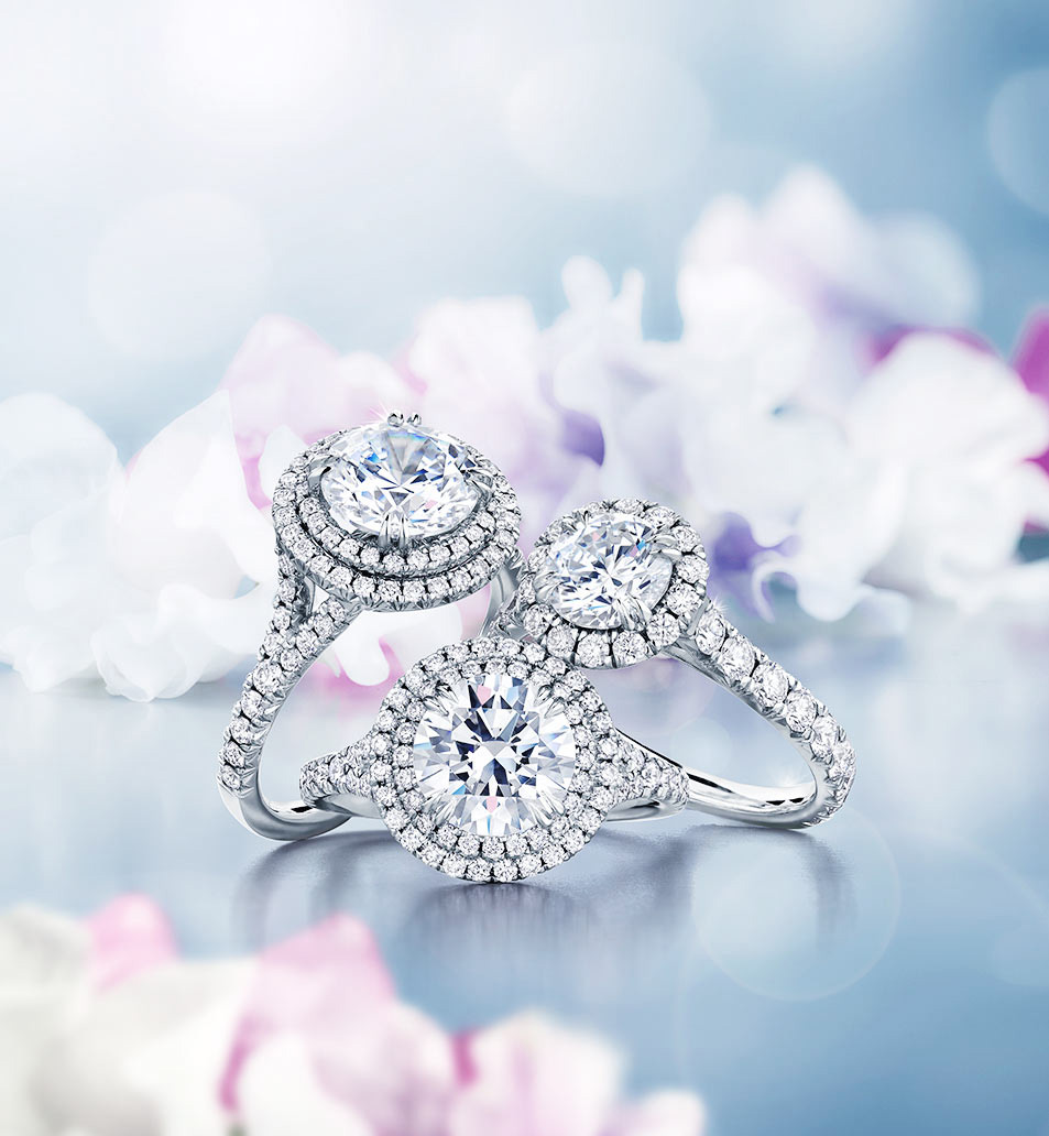 Floral motif and diamond engagement rings photo