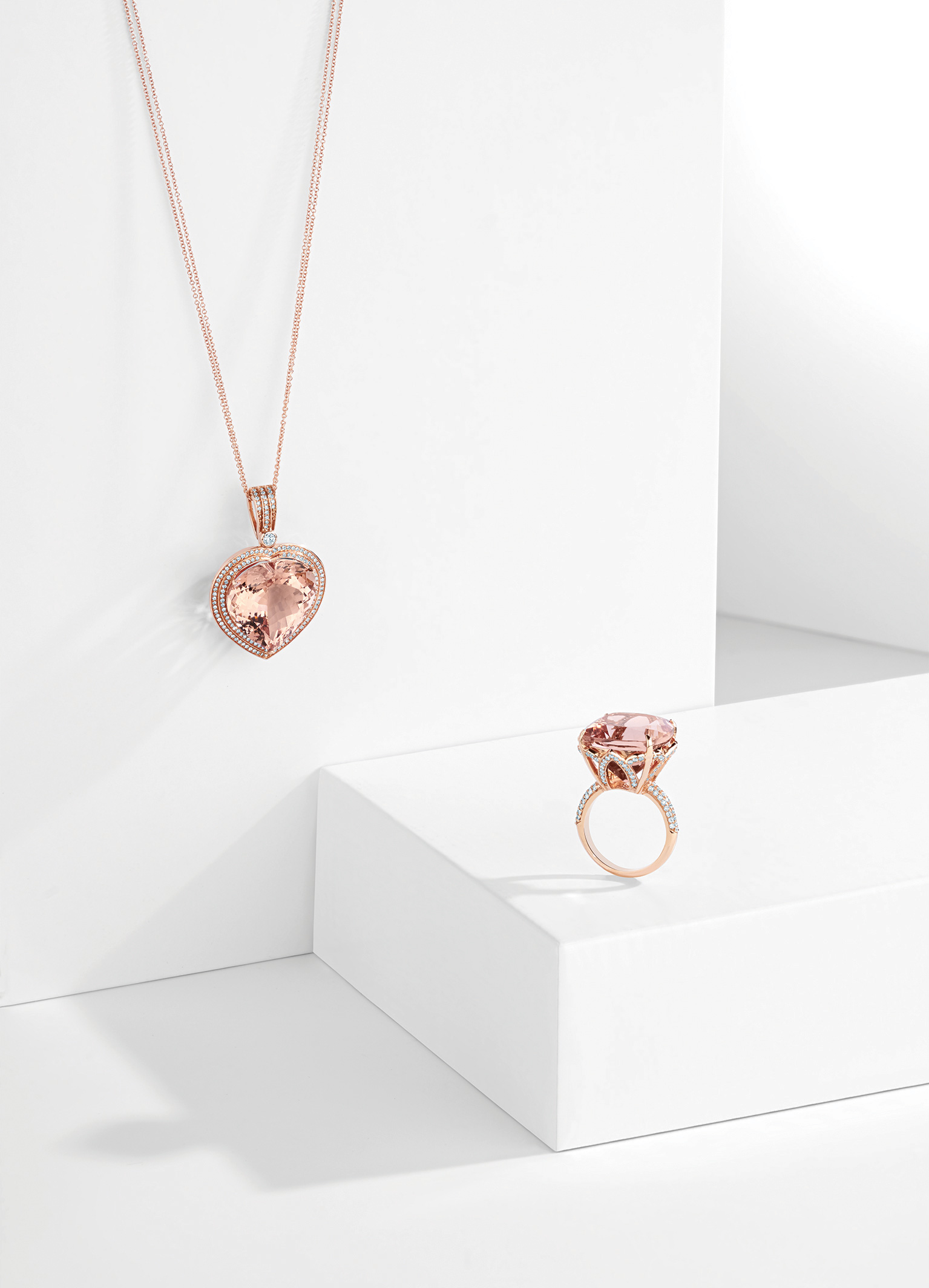 Matching morganite pendant and ring in rose gold