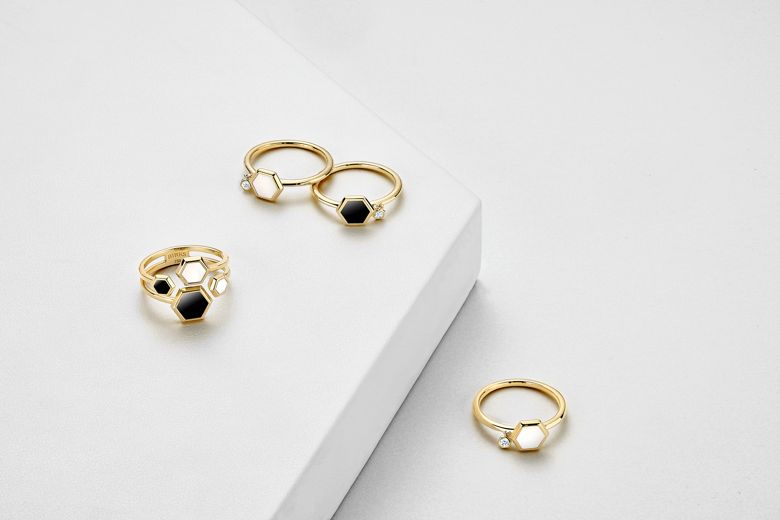 Bee chic cocktail rings with mother of pearl and black onyx