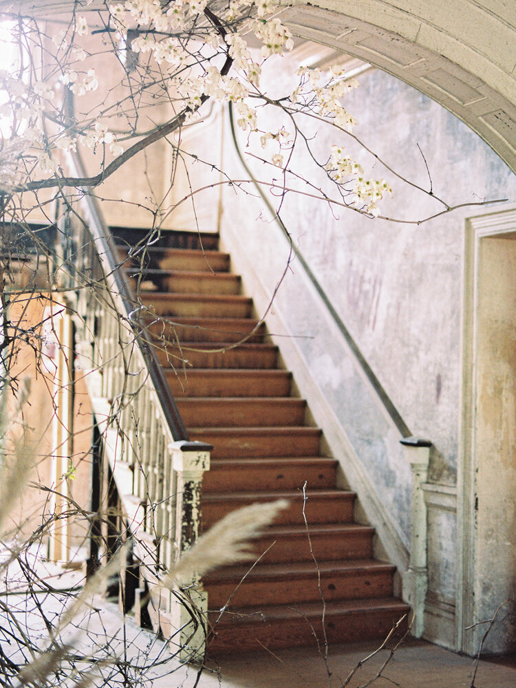 Historic Staircase Decorated for Wedding