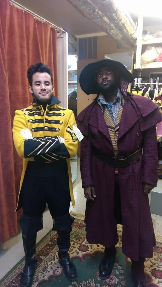 costume fitting as moralès for new orleans opera's carmen with tenor tyrone chambers as el remendado