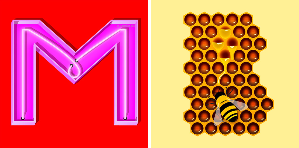 Left: "M for Mature" + Right: "Honey 'B'" — From a series called "Random Love Letters."