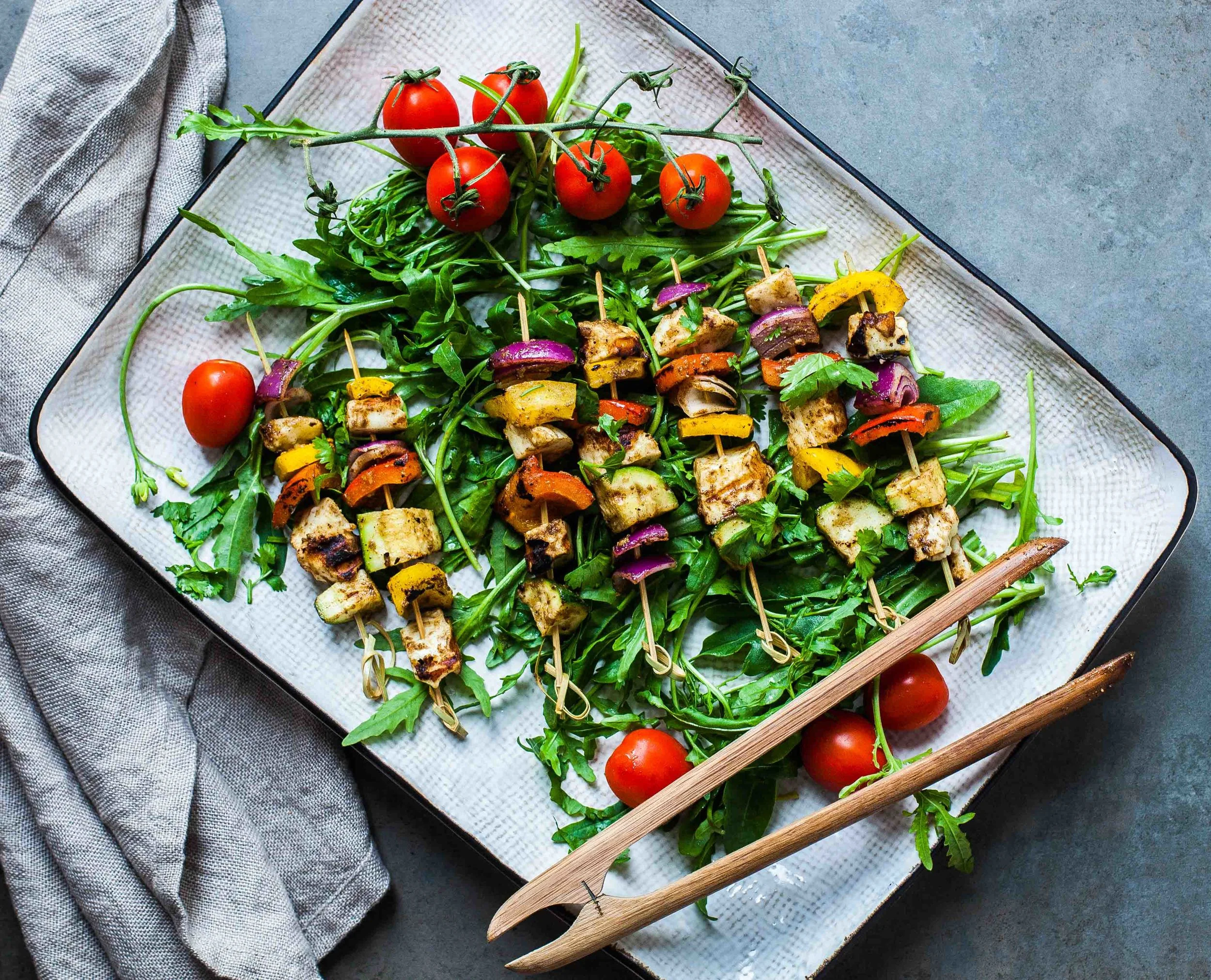 Marinated Halloumi Kebabs with Rocket and Tomato Salad — Madeline Lu