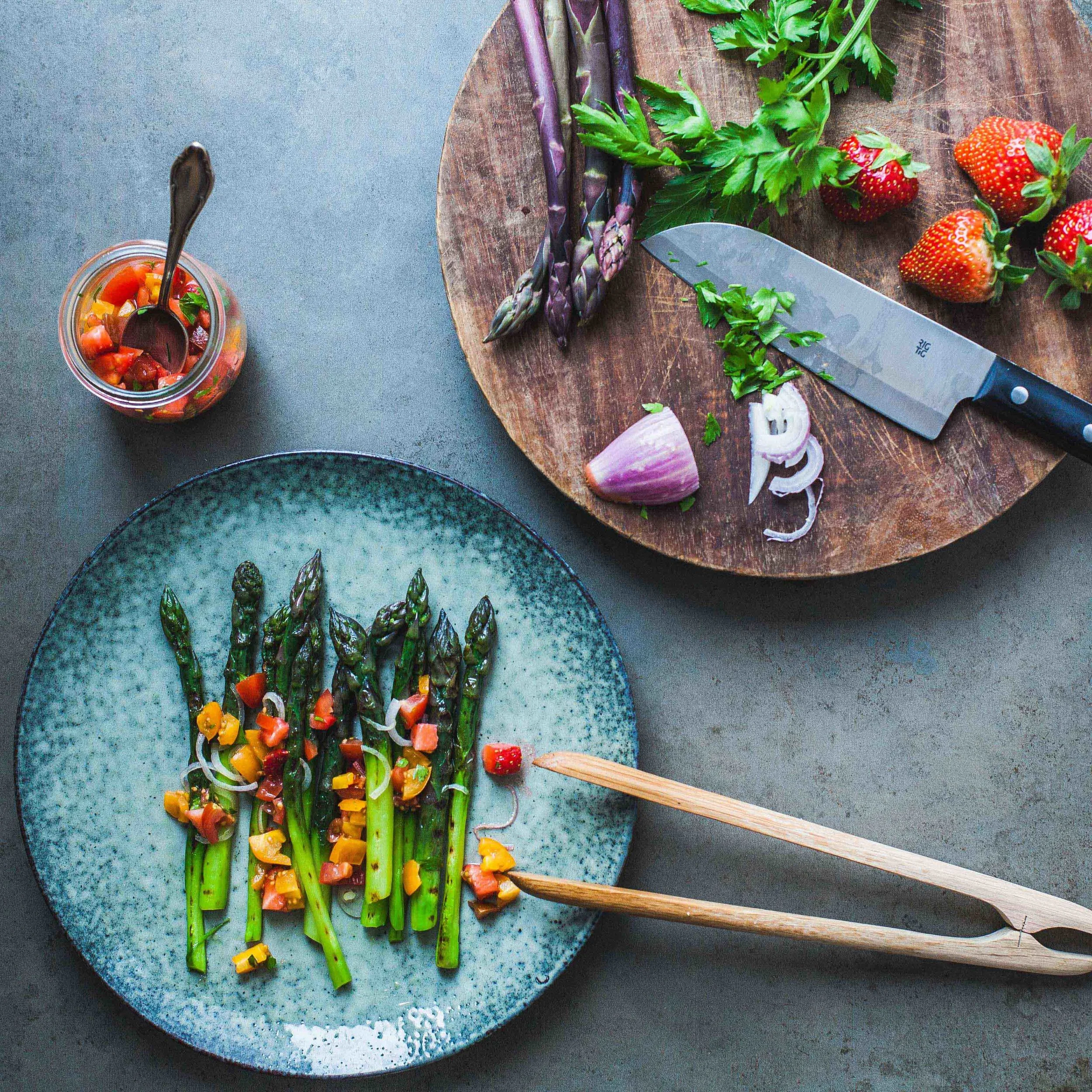Asparagus With Cherry Tomato And Strawberry Relish Madeline Lu