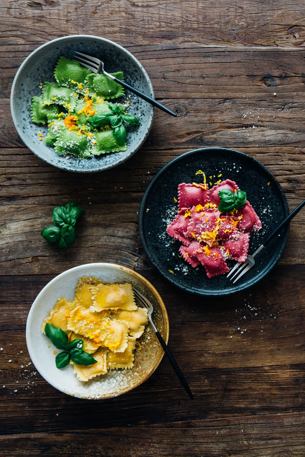 Homemade Beet, Butternut Squash, and Spinach Ravioli with Orange Butter Sauce with KitchenAid