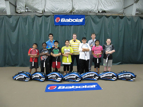 Felton Factor Scholar Athletes pictured with (left to right) John Block, PAST&E Tennis Director, Sean Eberle, Player's Racquet Shop West, and Fitz Paccione, PAST&E Coach/Tutor