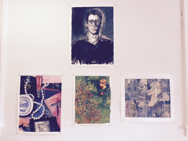 Works by Sam Bowen (top), Jane Kye, Hoshea Hart and Schuyler Alig. (L to R)