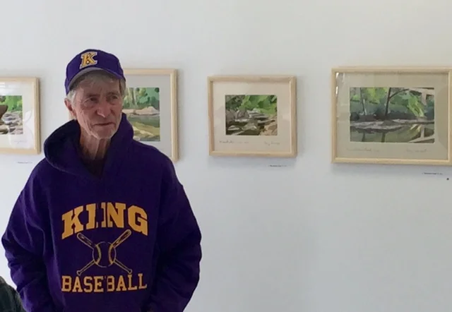 Artist Gerry Givnish and his watercolors.