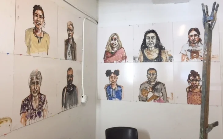 The GReaT GLaSS eLeVaToR with David Ohlerking’s portraits.