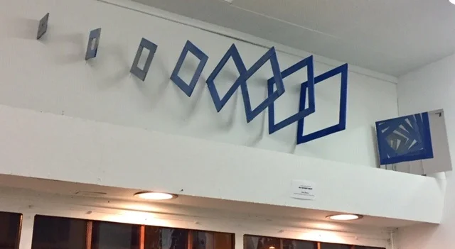 Window installation “All The Right Angles” by GFS Senior Jake Russo. (Independent Studies with Sarah Zwerling)