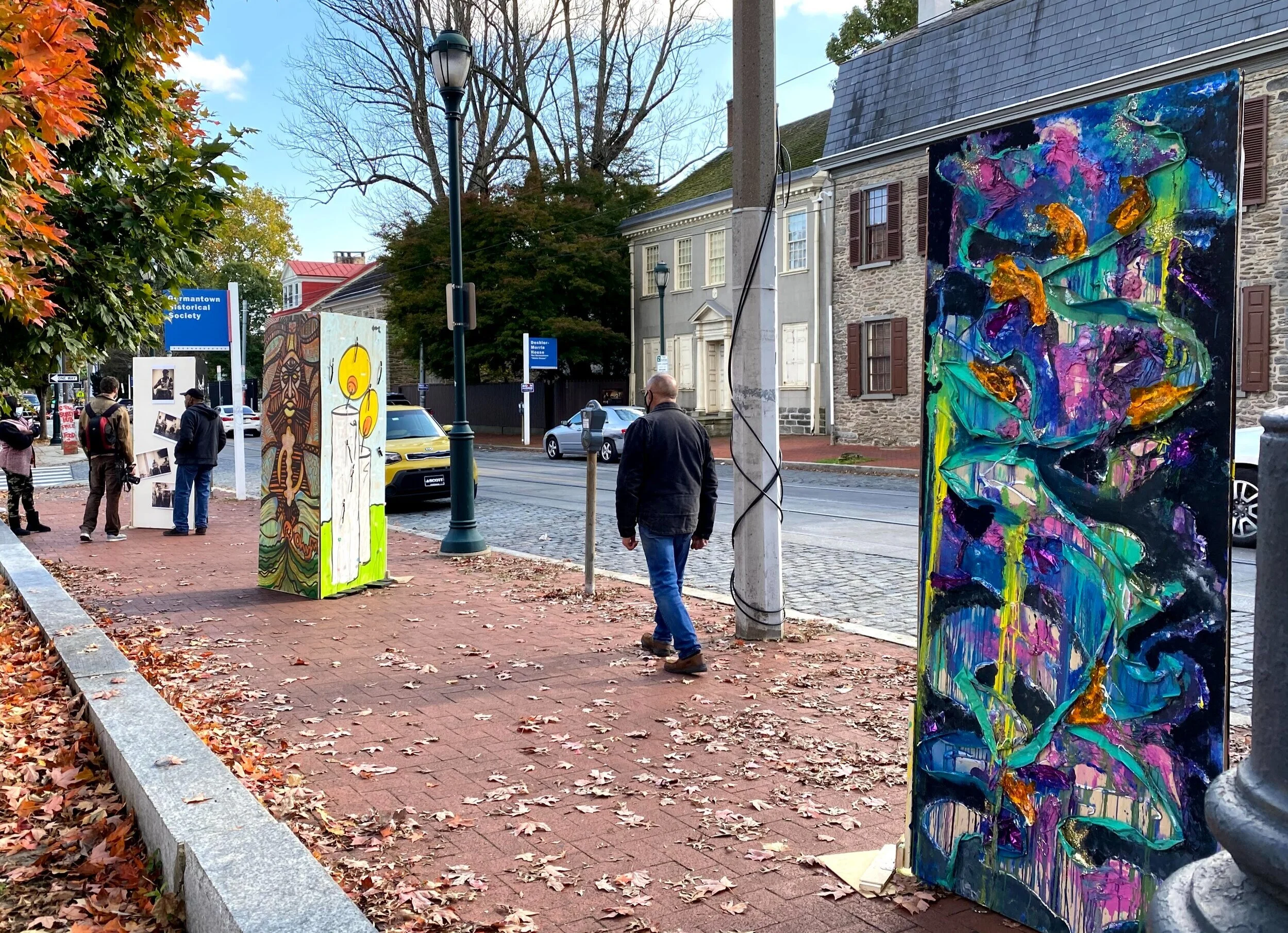PRISMS at Market Square Park, panel in foreground by Anthony Bolden. Photo by Rocio Cabello