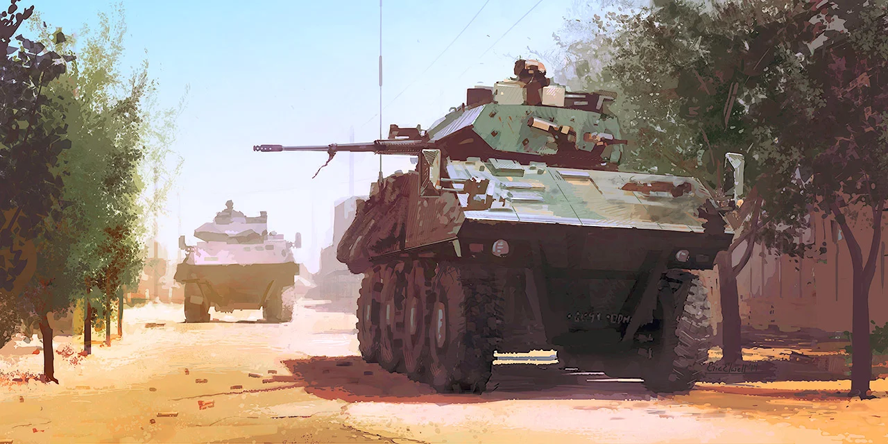 French VBCI in Action Metal Print, Digital Painting Artwork Metal Print