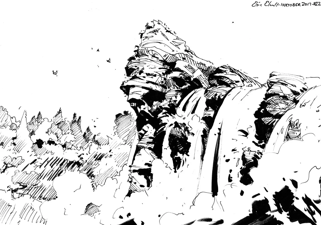 In this drawing, I forced myself to go direct to black ink without an under-drawing in pencil. Under-drawing is almost always the best decision before inking, but I was not aiming for a great drawing. My aim was to build a stronger understanding of graphic read, and a better pre-visualization of my mark on the paper.