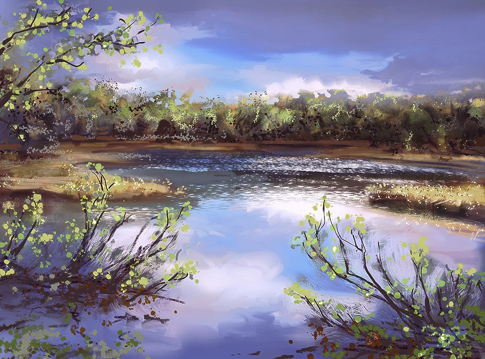 Moss Lake painting en plein air on the iPad Pro