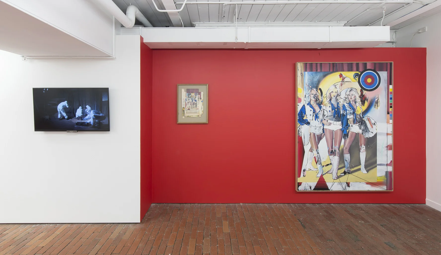 Installation view, (left) Brie Trenerry, 2018, Haema Chroma, single channel HD video, colour, sound; duration: 5 mins, (looped); camera & editing: KBT, Kieran Boland, Brie Trenerry. All Images by Aaron Christopher Rees. 
