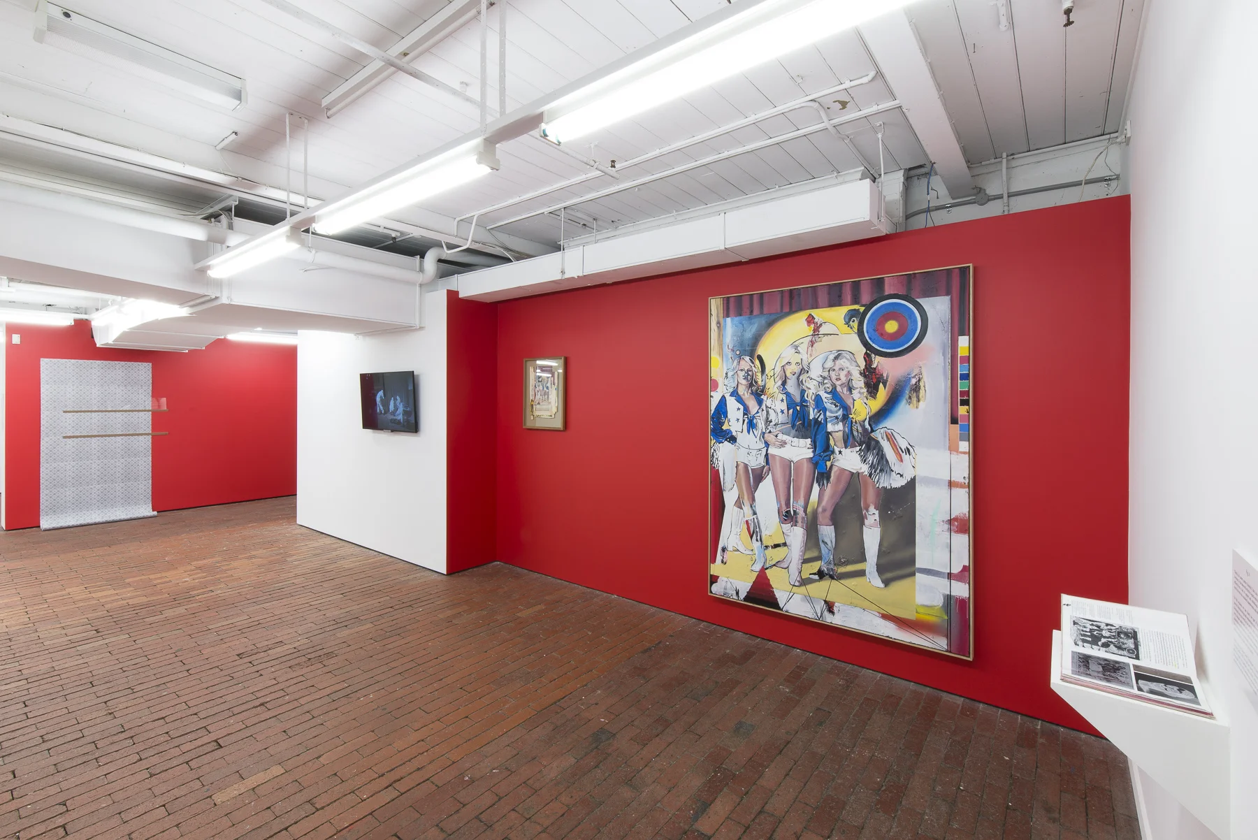 Installation view, (left)Ashley Perry, 2018, Jimmy’s Story, mixed media installation Brie Trenerry, 2018, Haema Chroma, single channel HD video, colour, sound; duration: 5 mins, (looped); camera & editing: KBT, Kieran Boland, Brie Trenerry. All Images by Aaron Christopher Rees. 
