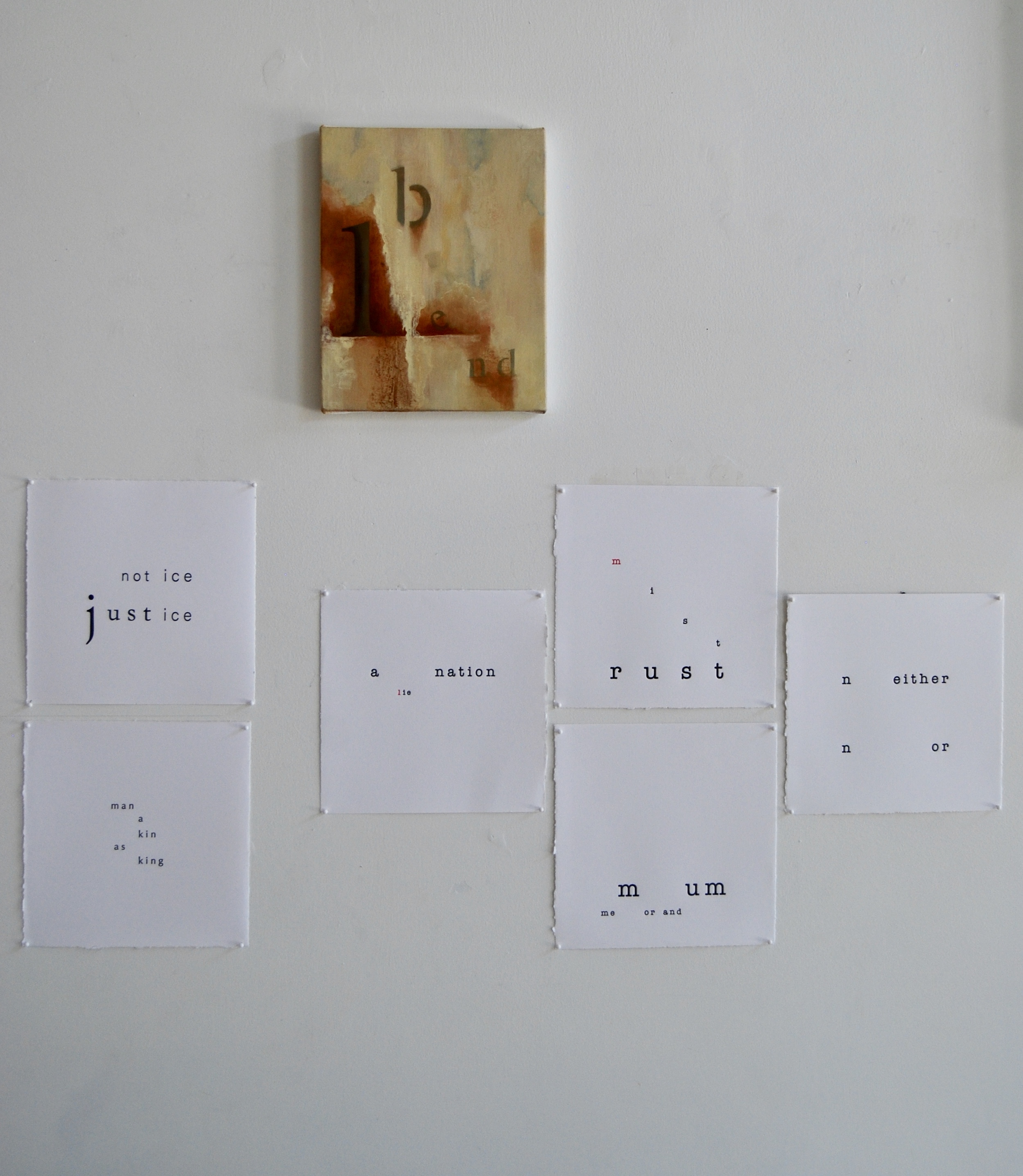 installation view: letters j, k, l, m, n
