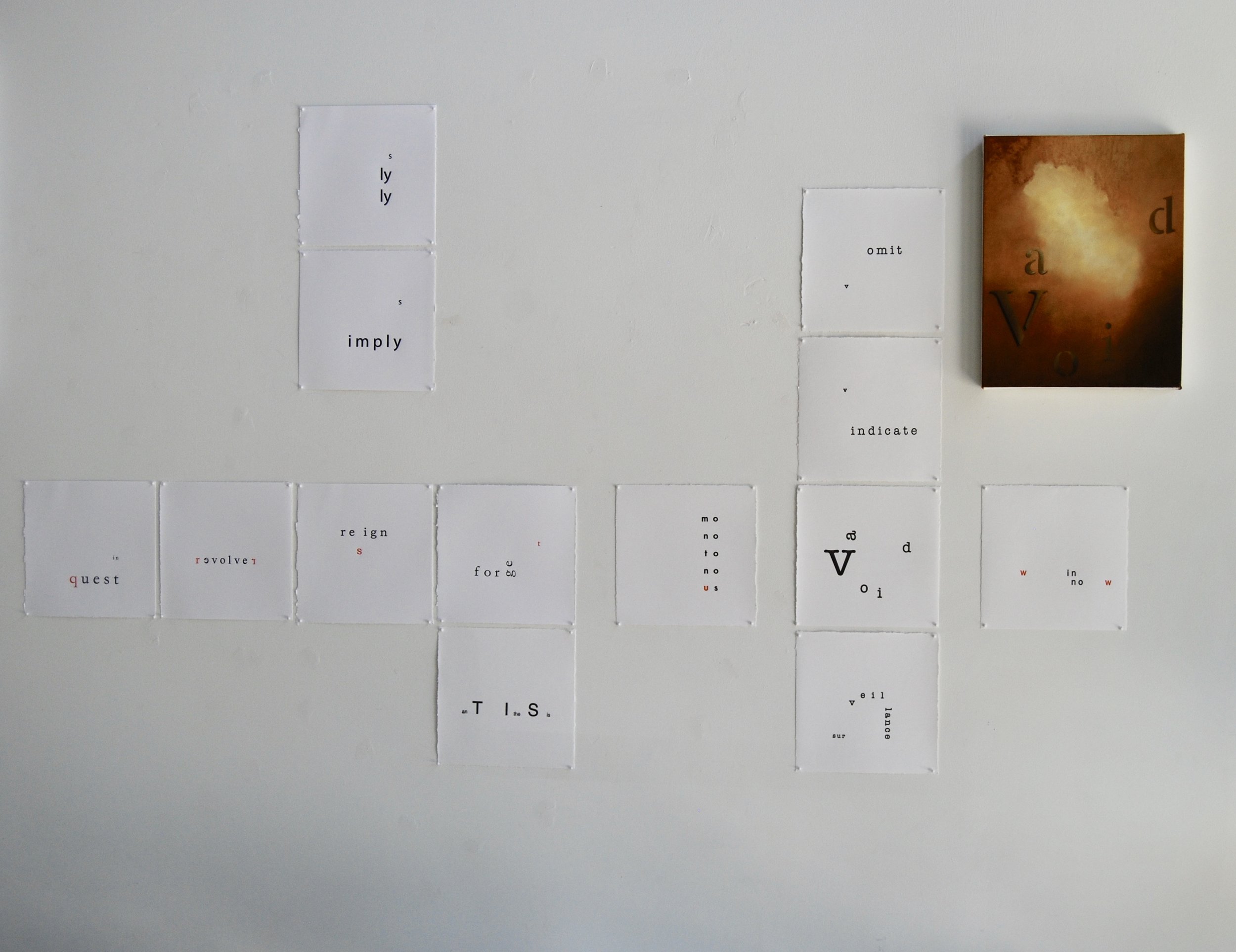 installation view: letters q, r, s, t, u, v, w