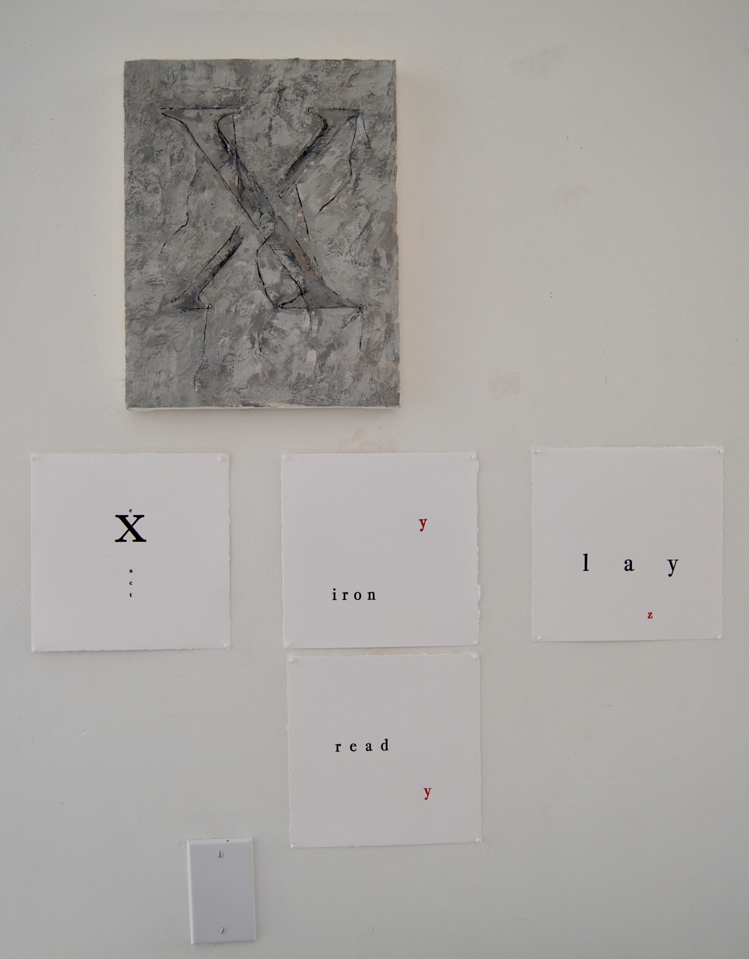installation view: letters x, y, z
