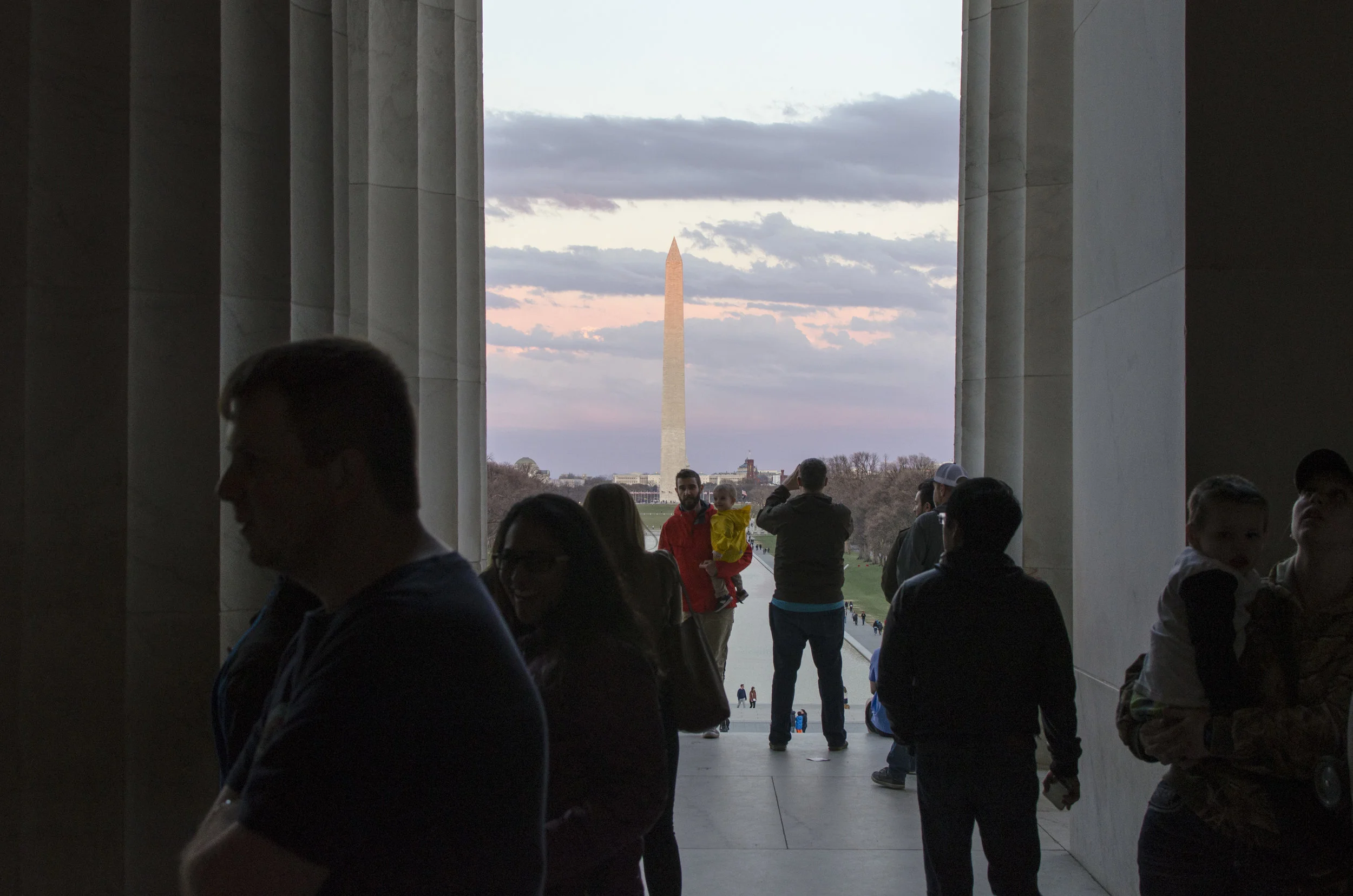  People take photos in front of the Lincoln Memorial.&nbsp; 