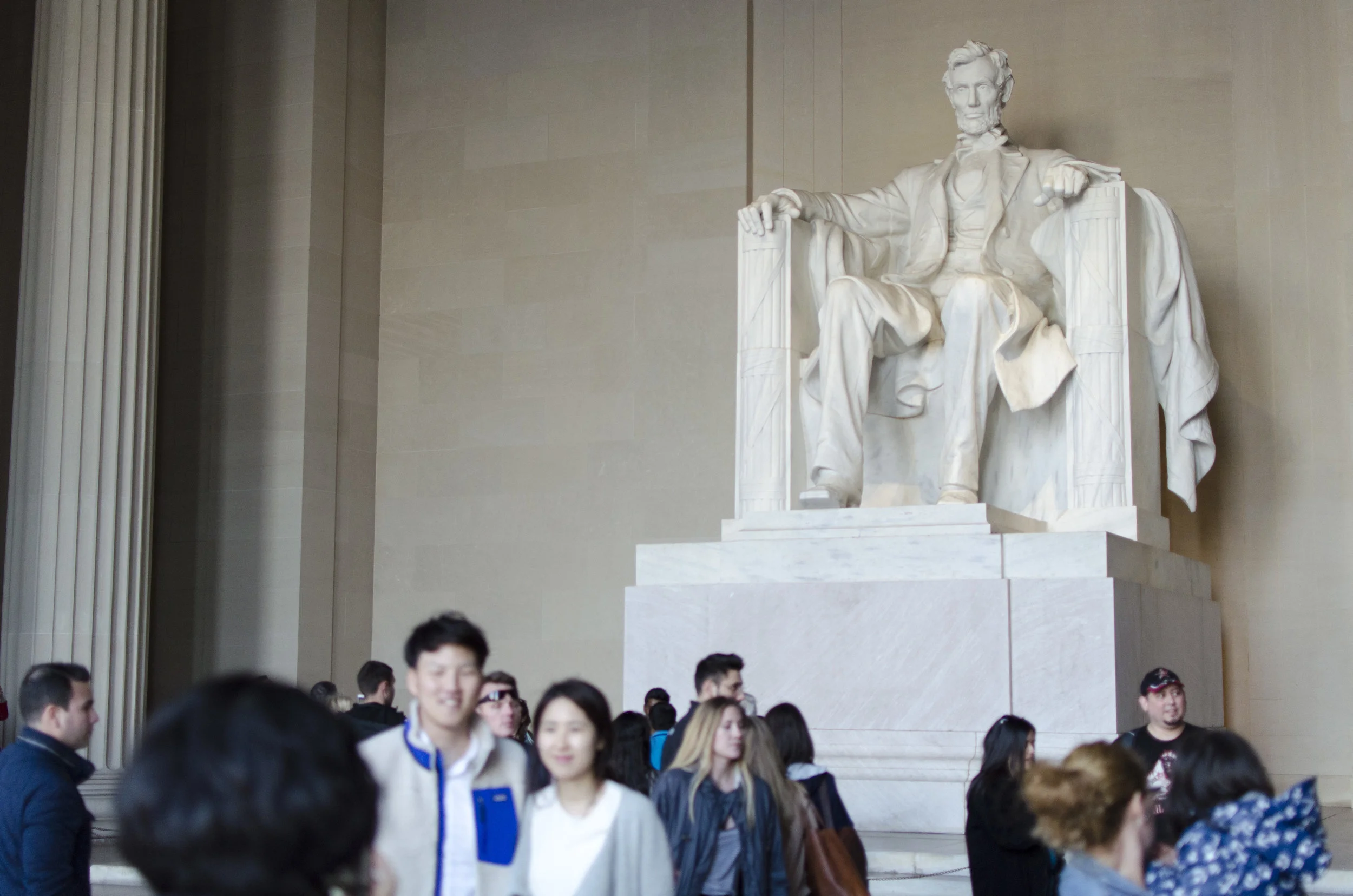  People taking a picture in front of the Lincoln Memorial.&nbsp;The Lincoln Memorial, the National Mall, the Martin Luther King Jr. Memorial are some of the attractions that are run by the National Parks Service in the D.C. area.&nbsp; 