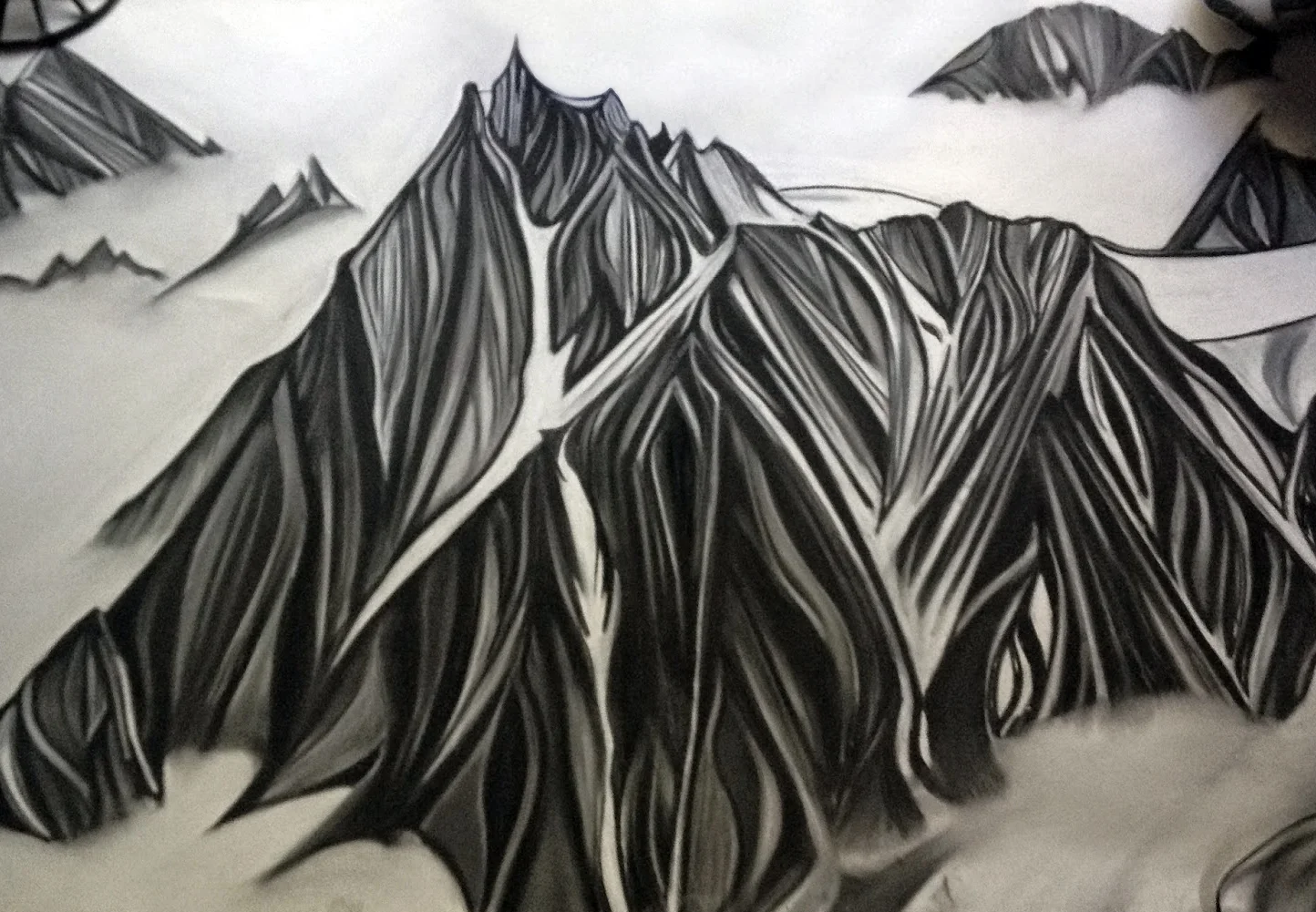 The Northwest Face of L'Aiguille du Midi, Mont Blanc Massif, Chamonix France. Chalk and pastel, 24" x 32"