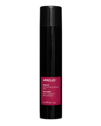healing oil Restorative Glossing Aerosol Spray Filled with precious oils. No silicones, parabens, or sulfates. Nourishes damaged hair, speeds up blow-dries. Adds body and sultry texture to straighter strands; boosts shape and form of waves and curls. Contains sunscreen for hair protection. Directions: Spray into wet or dry hair. Scrunch and tousle to promote natural texture. Blowdry for smooth and silky styles.