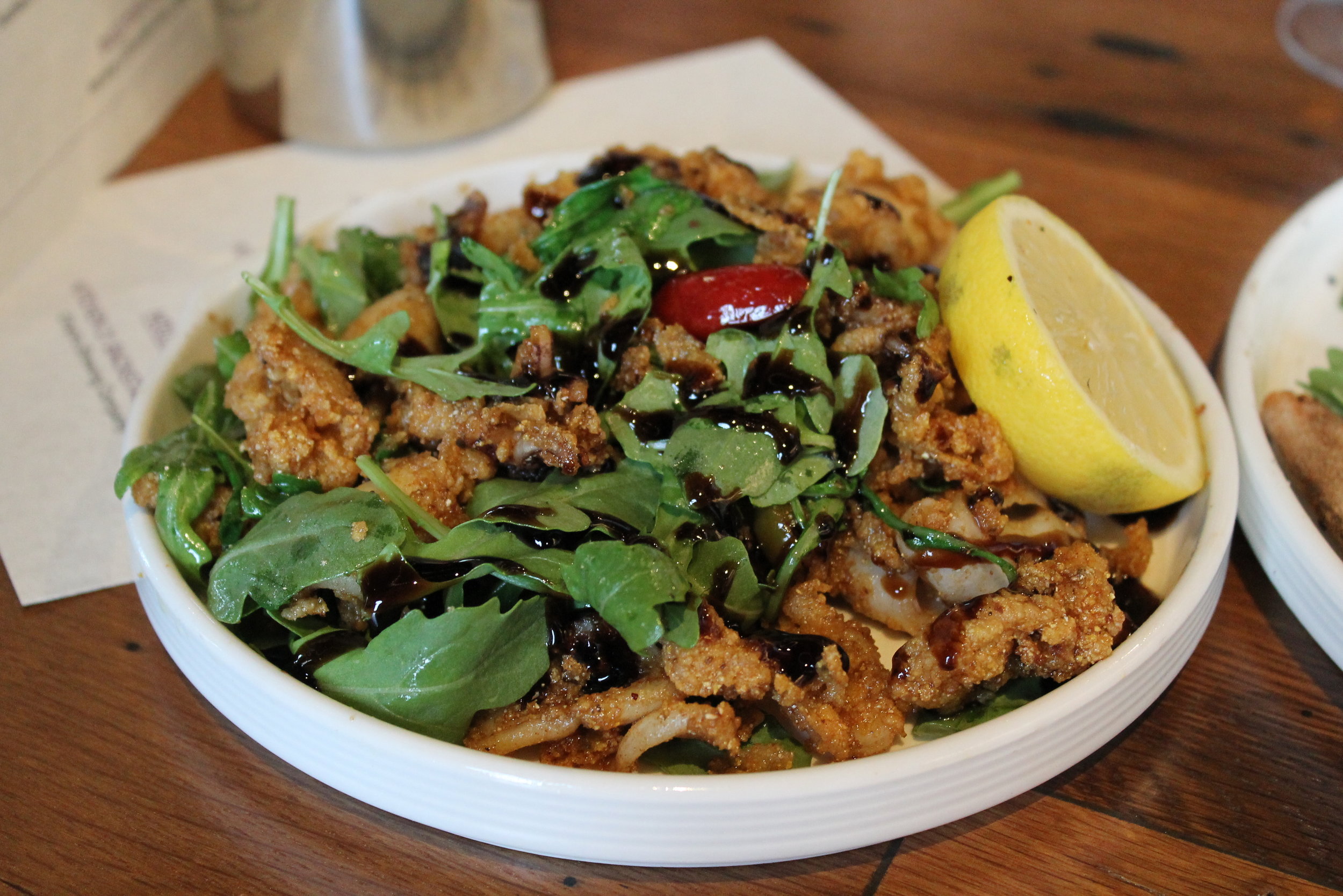 FRIED CALAMAR - Cherry Peppers, Arugula, Balsamic Syrup