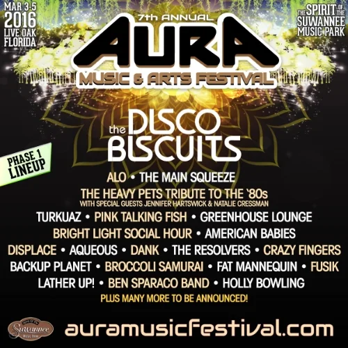 Turkuaz will perform at the AURA Music & Arts Festival in Live Oak, FL | March 3-5, 2016 at the Spirit of the Suwannee Music Park. Initial lineup, tickets and info - click here !