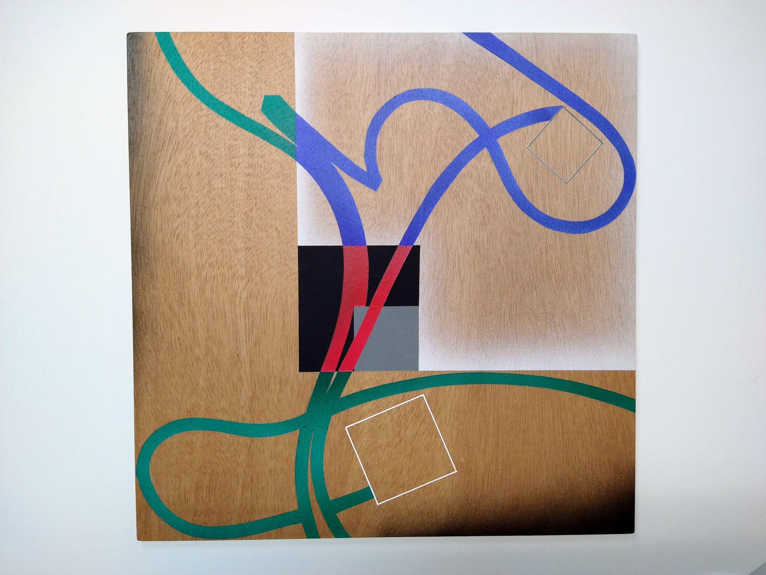 051118-A Lines & Squares. acrylic + wood veneer+ MDF 12x12"