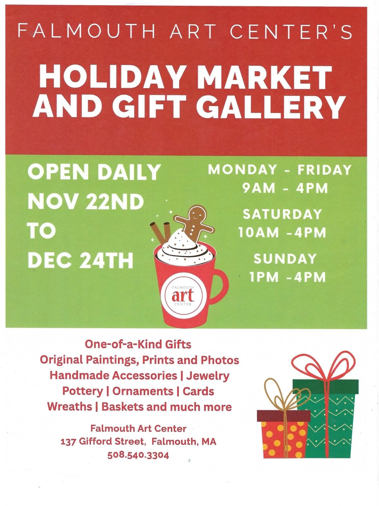 🎁 Have you been to the @falmouthartcenter this holiday season? They&rsquo;ve got a 𝗛𝗼𝗹𝗶𝗱𝗮𝘆 𝗠𝗮𝗿𝗸𝗲𝘁 &amp; 𝗚𝗶𝗳𝘁 𝗚𝗮𝗹𝗹𝗲𝗿𝘆 with a 𝘵𝘰𝘯 of local artists displaying their work. ⁣
⁣
🎄 I&rsquo;ve seen soap, stained glass, cards, jew