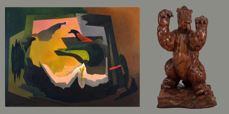 Left: William S. Schwartz, Symphonic Forms #40, 1940. Right: Fred E. Meyers, Giant Sloth, 1939-1941