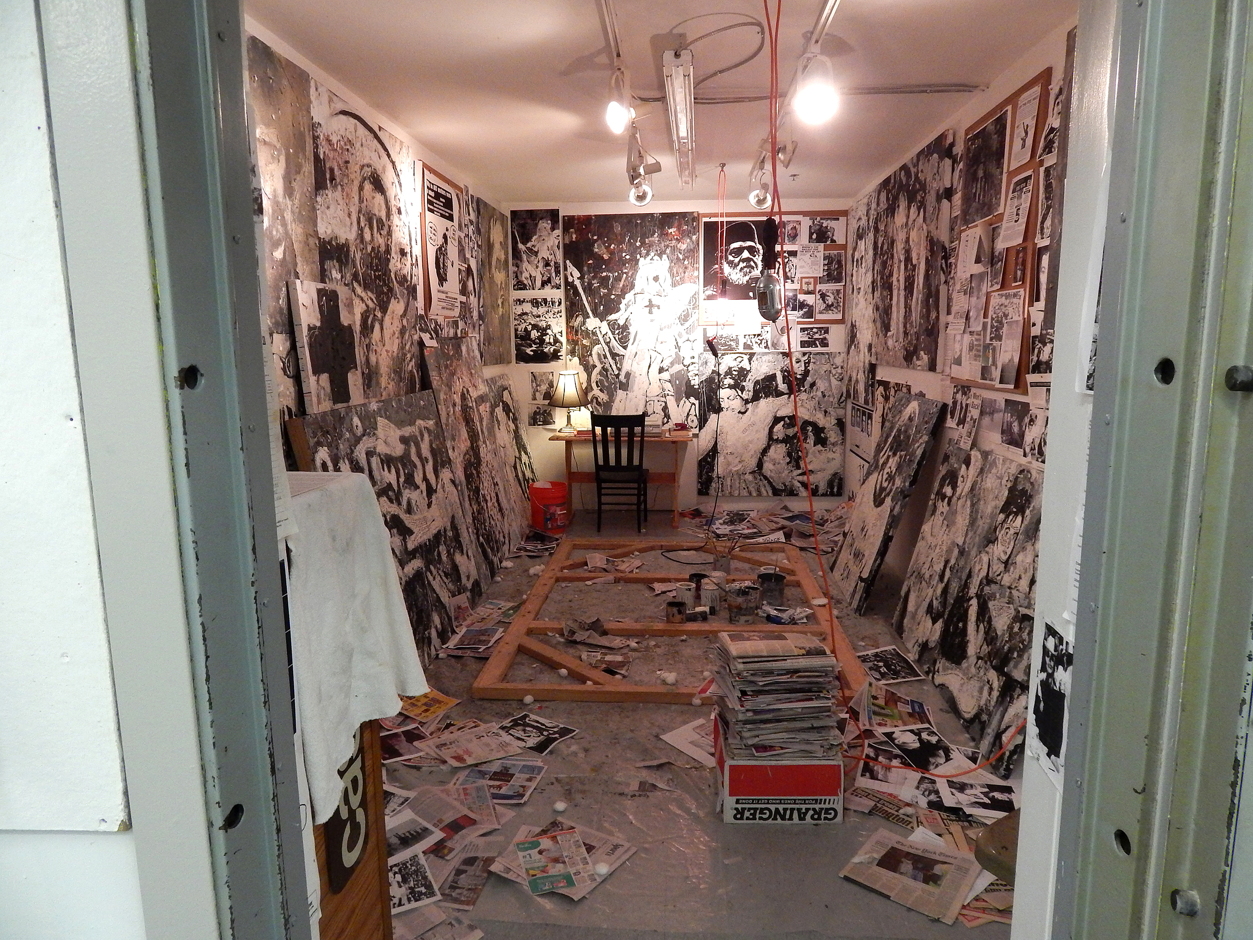 A Painter for Our Time (recreated studio of the late Calvin Williams) , installation by Adam Turl in the "Safe Space," Lewis Center, Sam Fox School of Art/Washington University in St. Louis, 2014