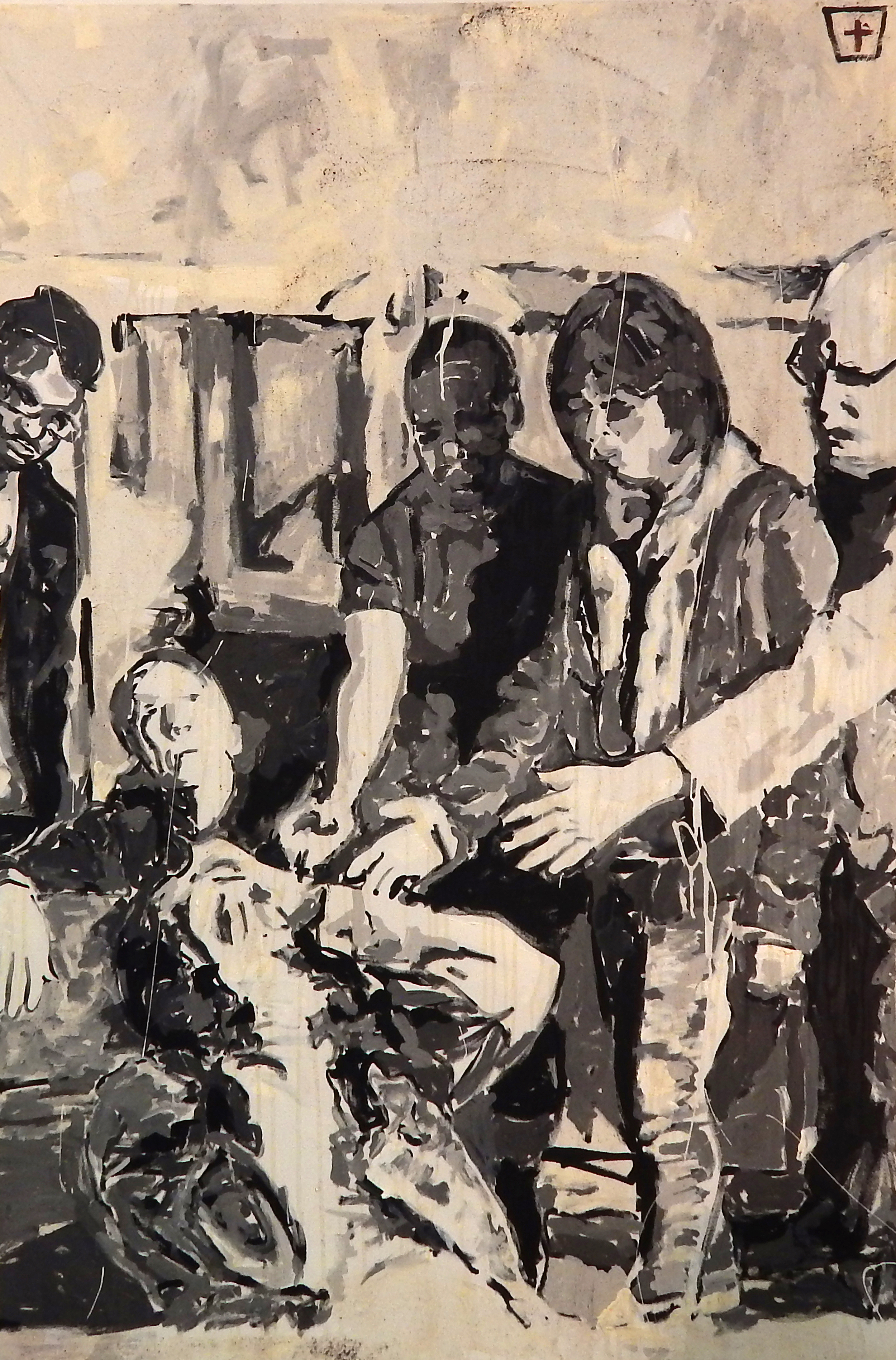 Damascus, acrylic, coffee and chewing gum on canvas. 40 x 60 inches, 2015.