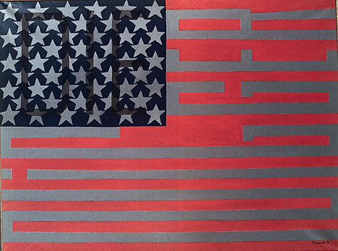 Faith Ringgold, Flag for the Moon: Die Nigger, from the series Black Light #10, 1969, Oil on canvas, 6 x 50 inches 