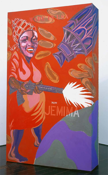 Joe Overstreet, The New Jemima, 1964, Acrylic and fabric over plywood construction, 02 1/2 x 60 3/4 x 17 1/4 inches 