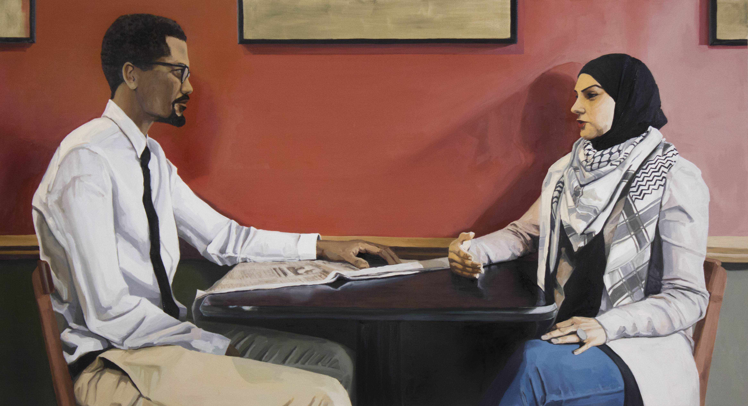 "Discussion," o il on canvas, 46”x84”