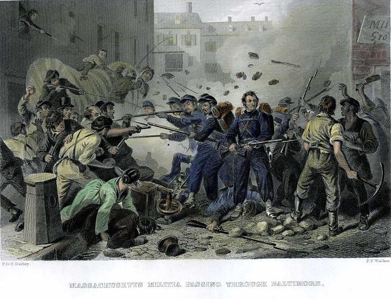 Pro-Confederate rioters attack the 6th Massachusetts in 1861.