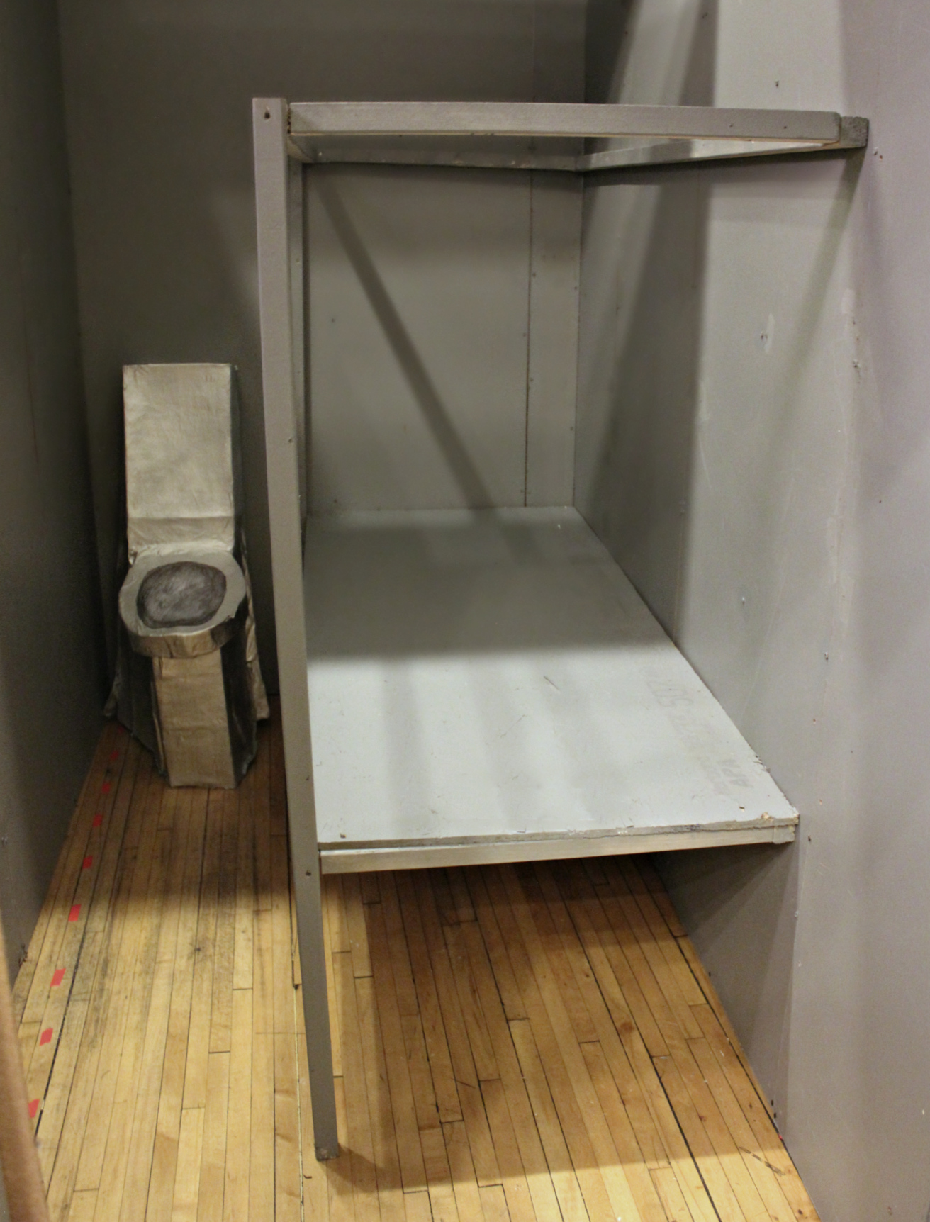 A full size model of a solitary confinement cell, constructed by the Chicago Light Brigade. (Photo: Kelly Hayes)